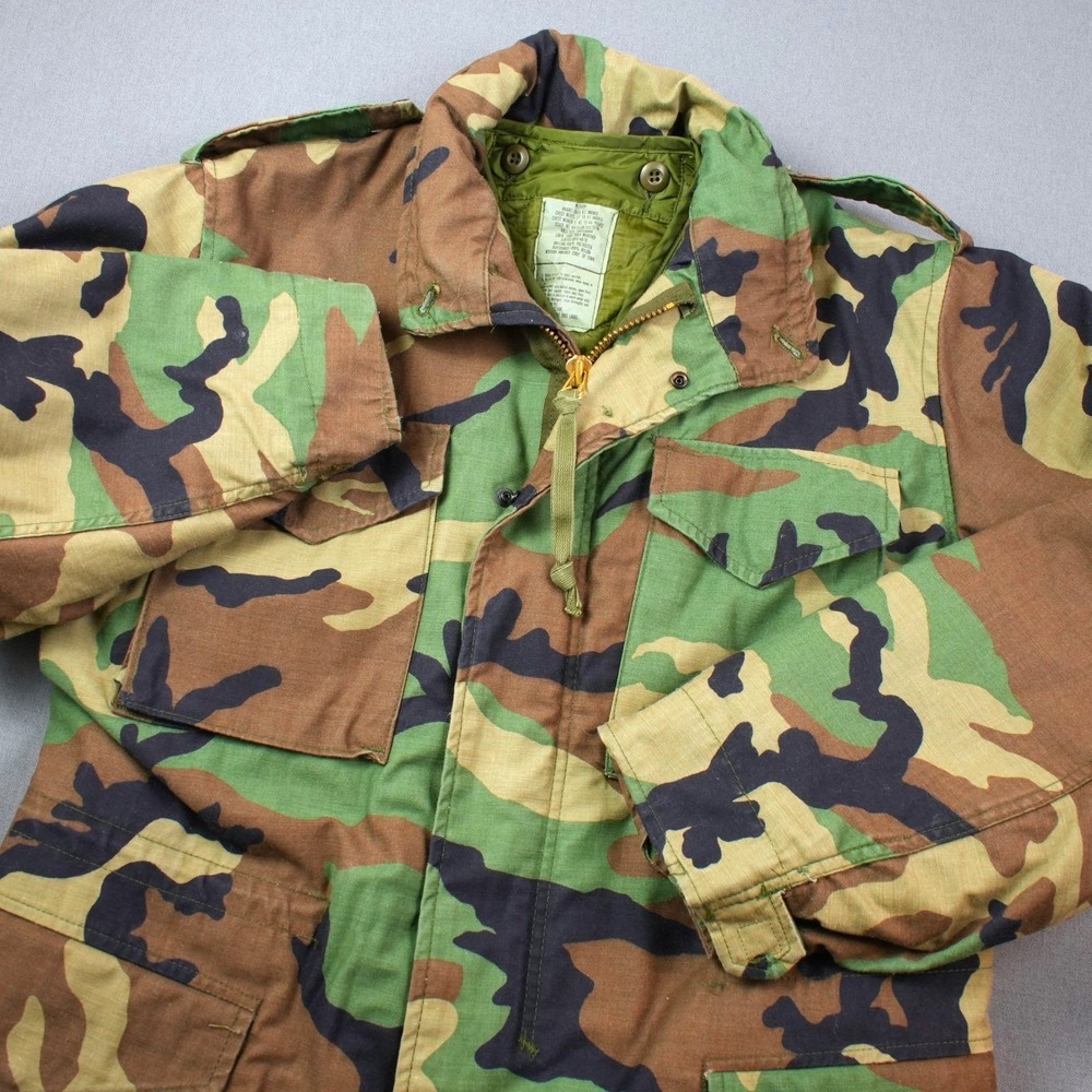 Vintage Military Field Jacket Woodland Camo Heavy M65 Style Army Quilted Lined